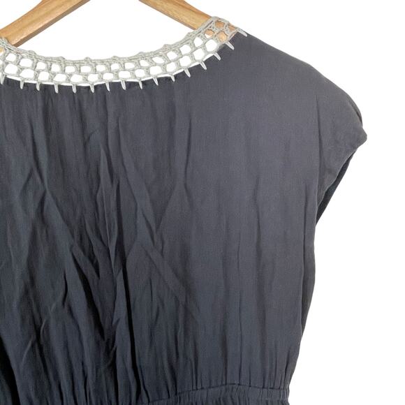 Theme Crochet Tunic Mini Dress Navy Blue Cap Sleeves Size Large - Picture 6 of 11